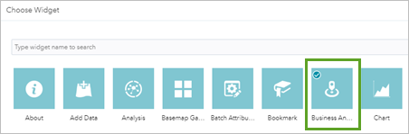Seleccionar widget Business Analyst en la ventana Seleccionar widget.